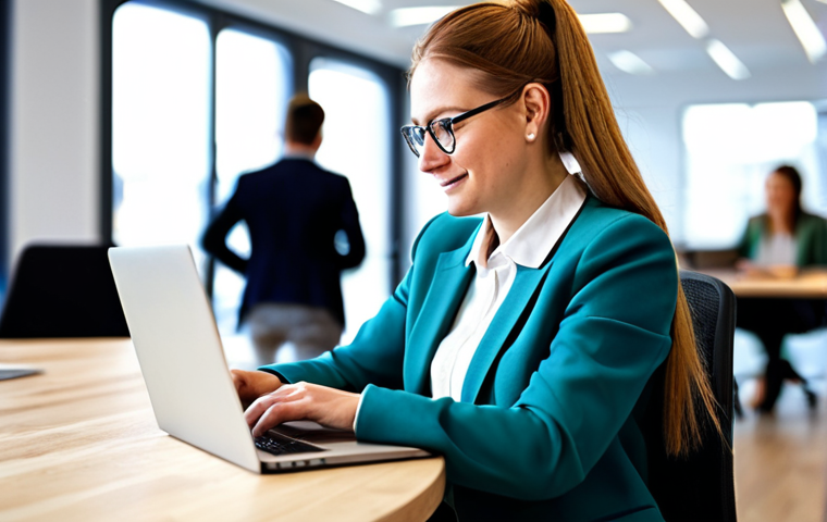 **
A professional digital marketing consultant, fully clothed in a modest business casual outfit, working on a laptop in a bright, modern co-working space. The background includes blurred images of other professionals collaborating. Focus on conveying competence and approachability. Appropriate attire, safe for work, perfect anatomy, natural pose, well-formed hands, proper finger count, natural body proportions, high quality, professional.
**